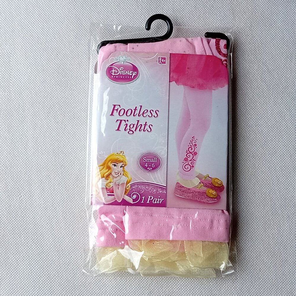 Girls Disney Princess Footless Tights, Small 4-6, One Pair Costume Pink Tights